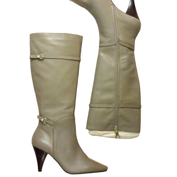 BCBGMAXAZARIA Khaki Beige Leather Boots Size 7.5 $434 - Picture 2 of 11